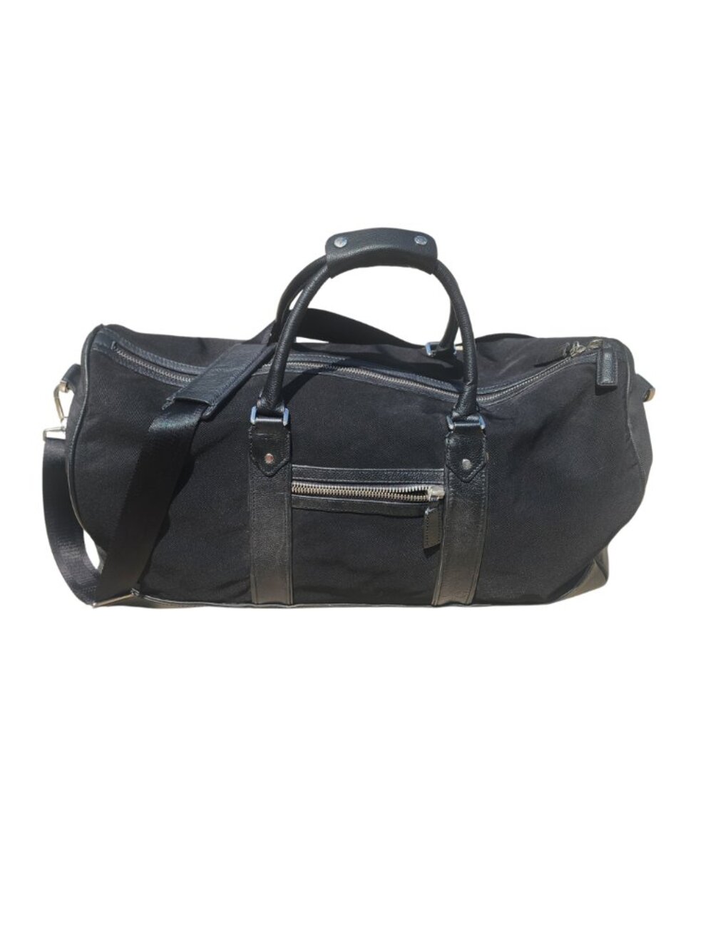 Banana Republic Black Canvas Leather Trim Weekender Duffle Travel Bag